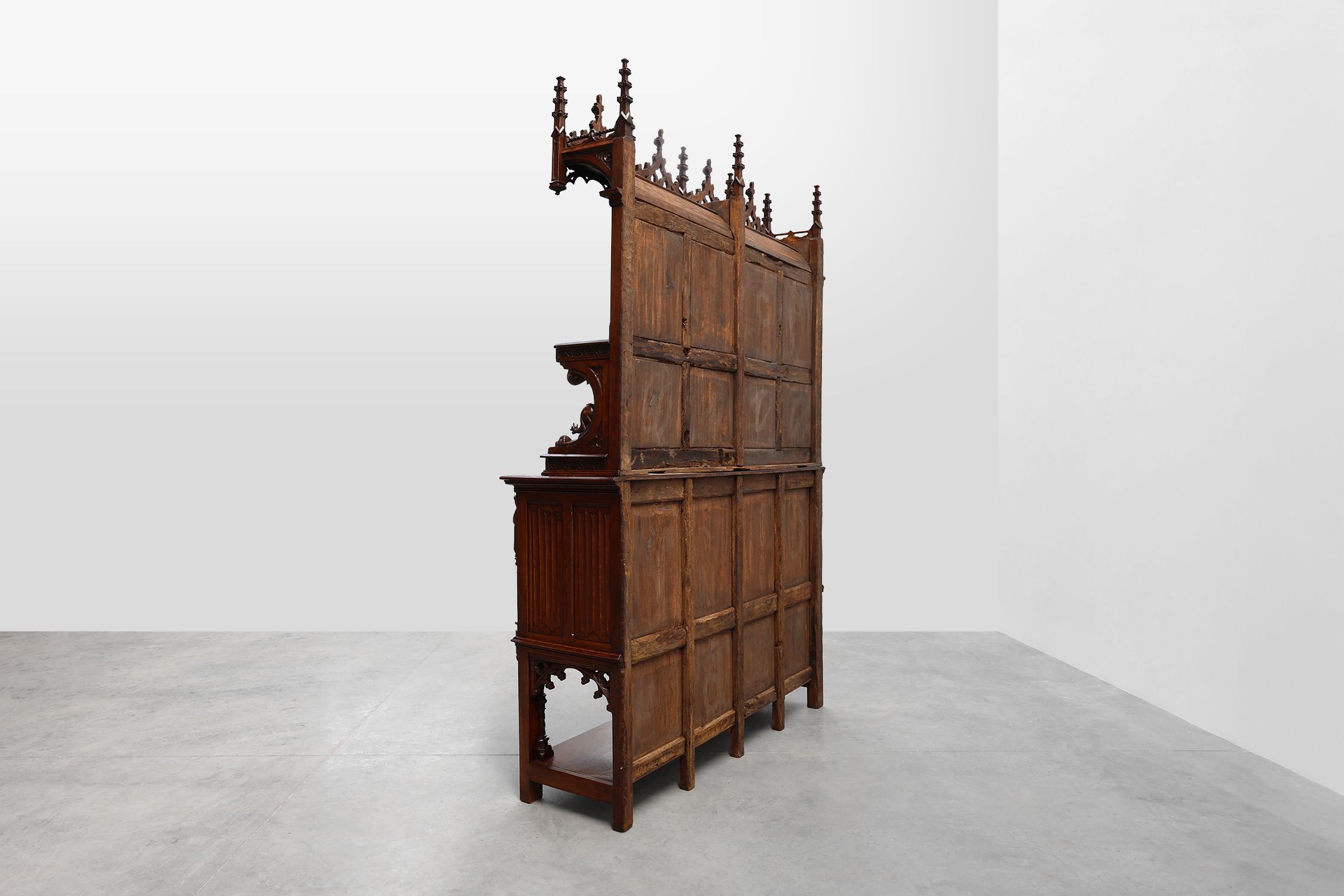 Rare large early 19th century hand carved Neo-Gothic cupboard in oakthumbnail